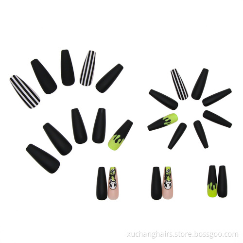 2022 new arrives Halloween nail matte polished European style 24 pcs long fake nails press on nail